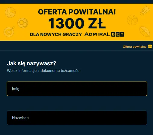 Rejestracja w kasynie ADMIRALBET
